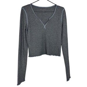 American Eagle Y2K Womens Size M Grey Long Sleeve Waffle Knit Notched Crop Top